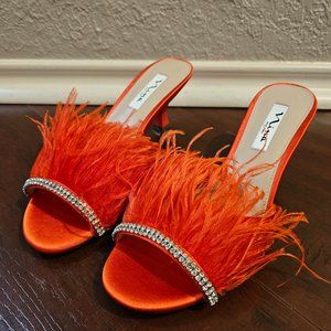 Nina Orange Feathered Sandals